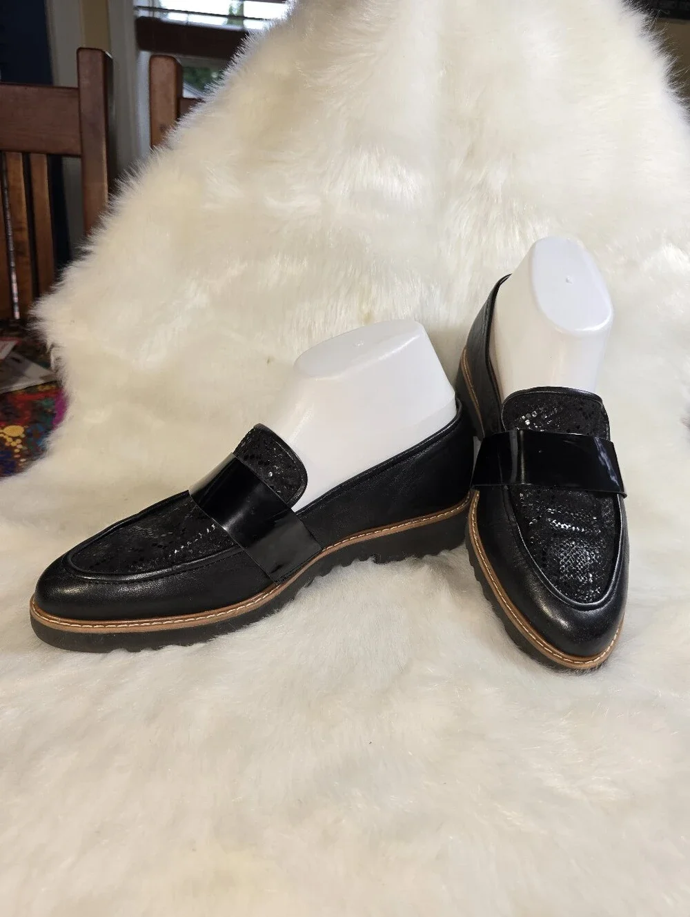 Hologen Emily Womens Leather Slip-On Loafer with Patent & Snakeskin Accents
